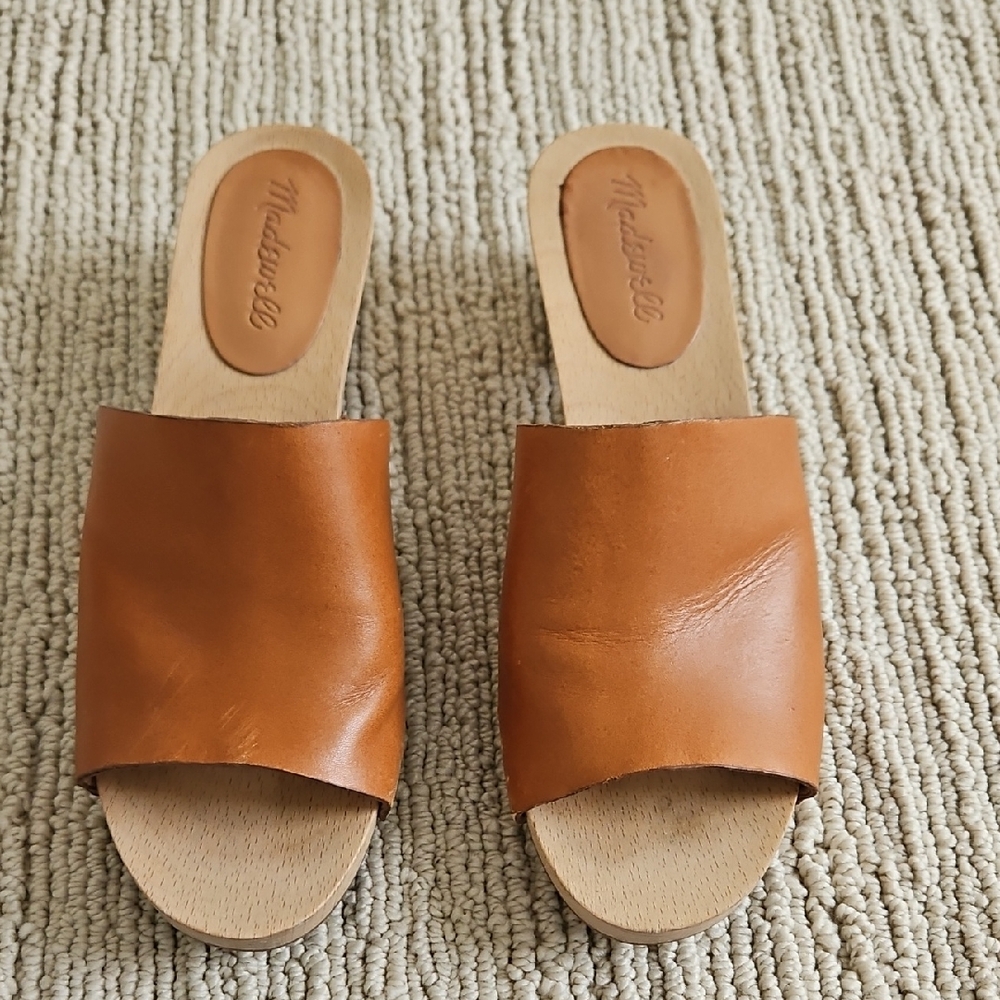 Madewell Women's Tan Leather Slide Sandals